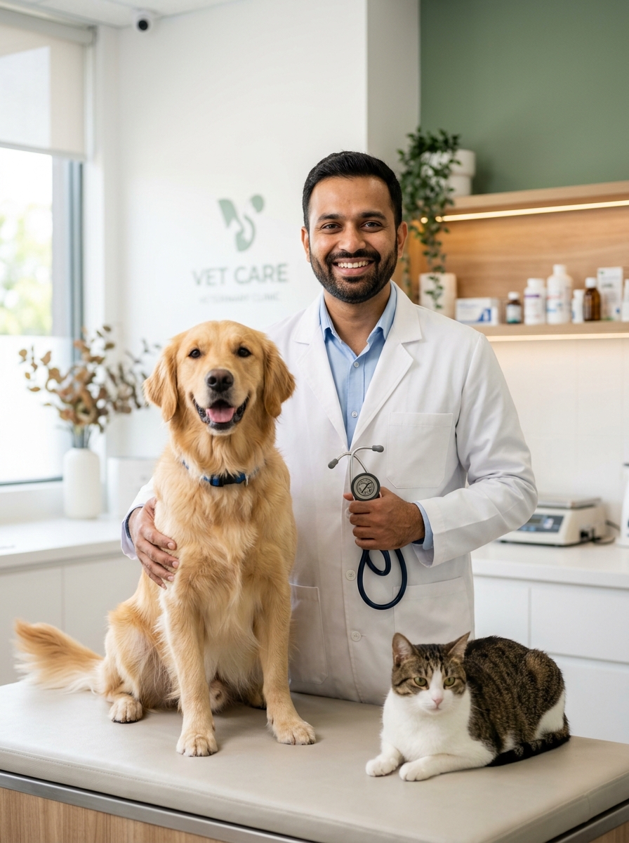Veterinarian with pets
